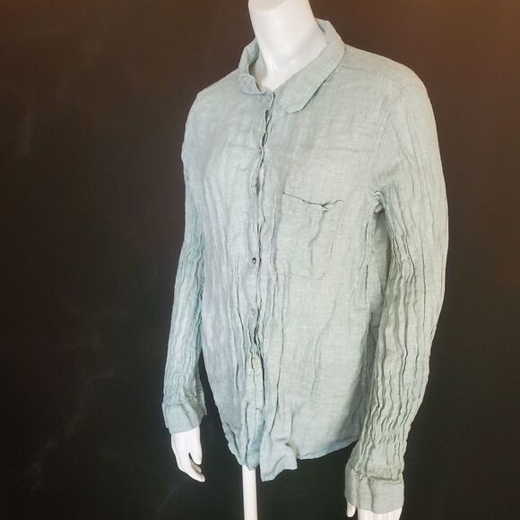 Tahari Blue Linen Long Sleeve Button Down Top (XL) - Picture 1 of 5